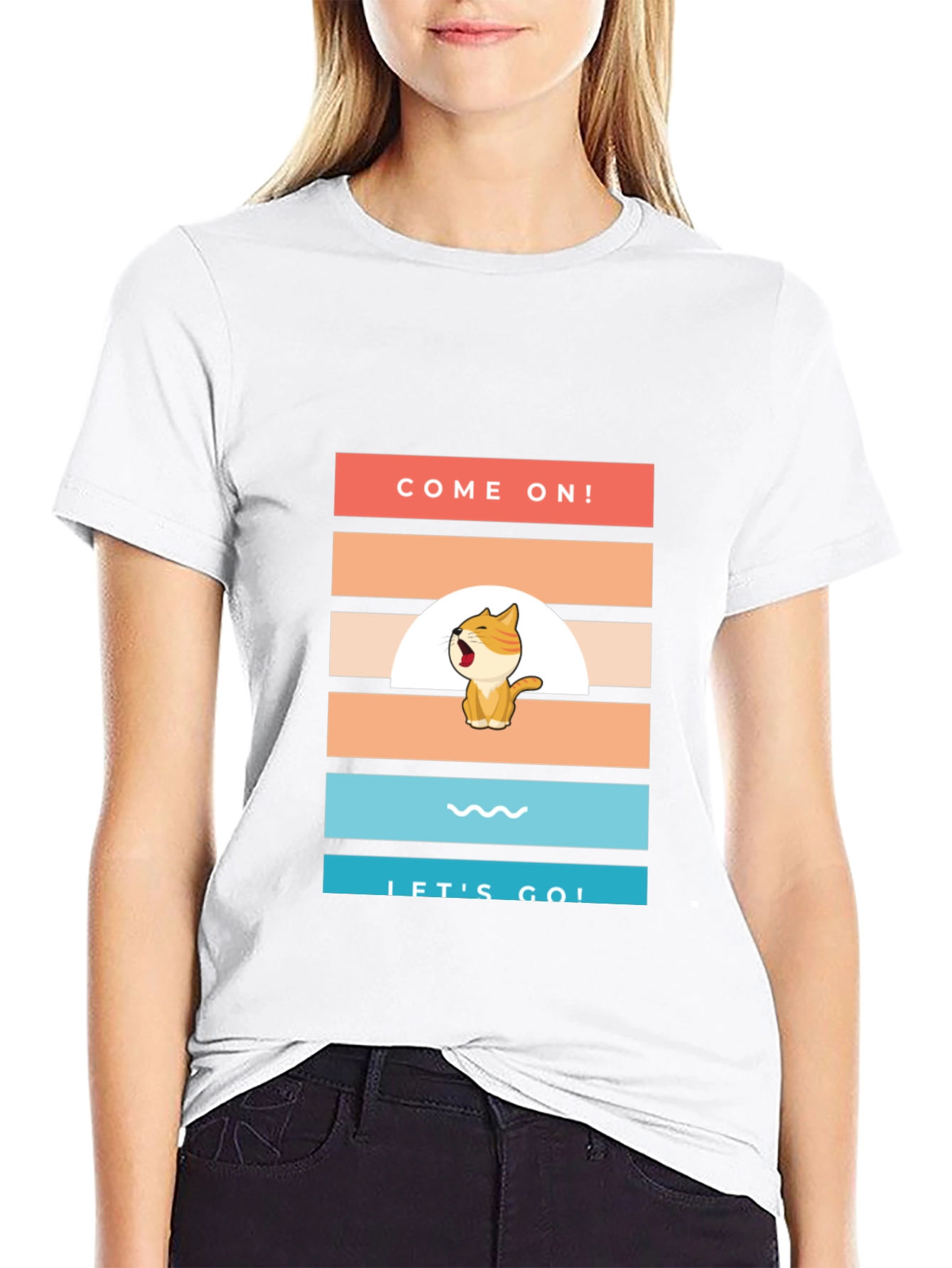Come On! Lets Go! Cartoon Cat T-Shirt