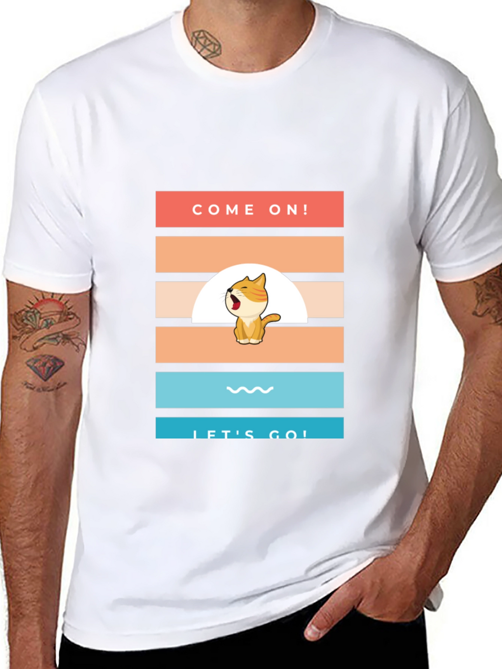 Come On! Lets Go! Cartoon Cat T-Shirt