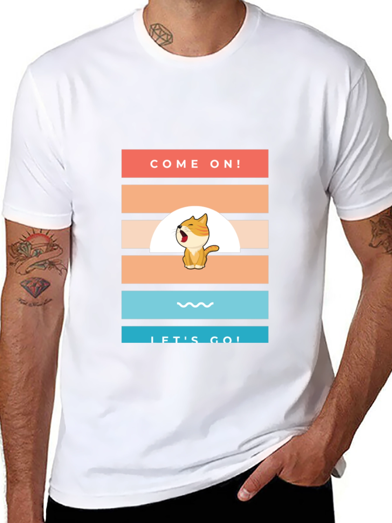 Come On! Lets Go! Cartoon Cat T-Shirt