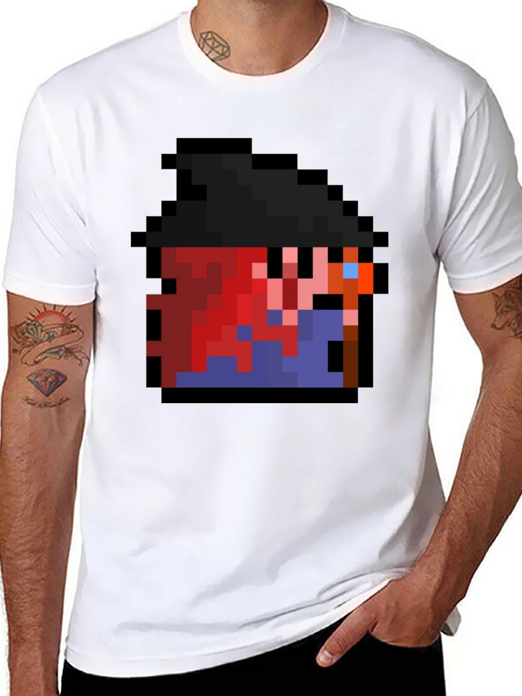 Pixel Character Black T-Shirt - Retro Gaming Style