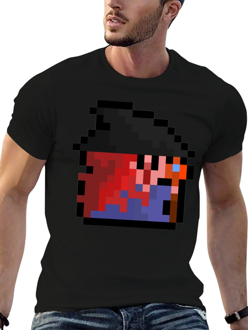 Pixel Character Black T-Shirt - Retro Gaming Style