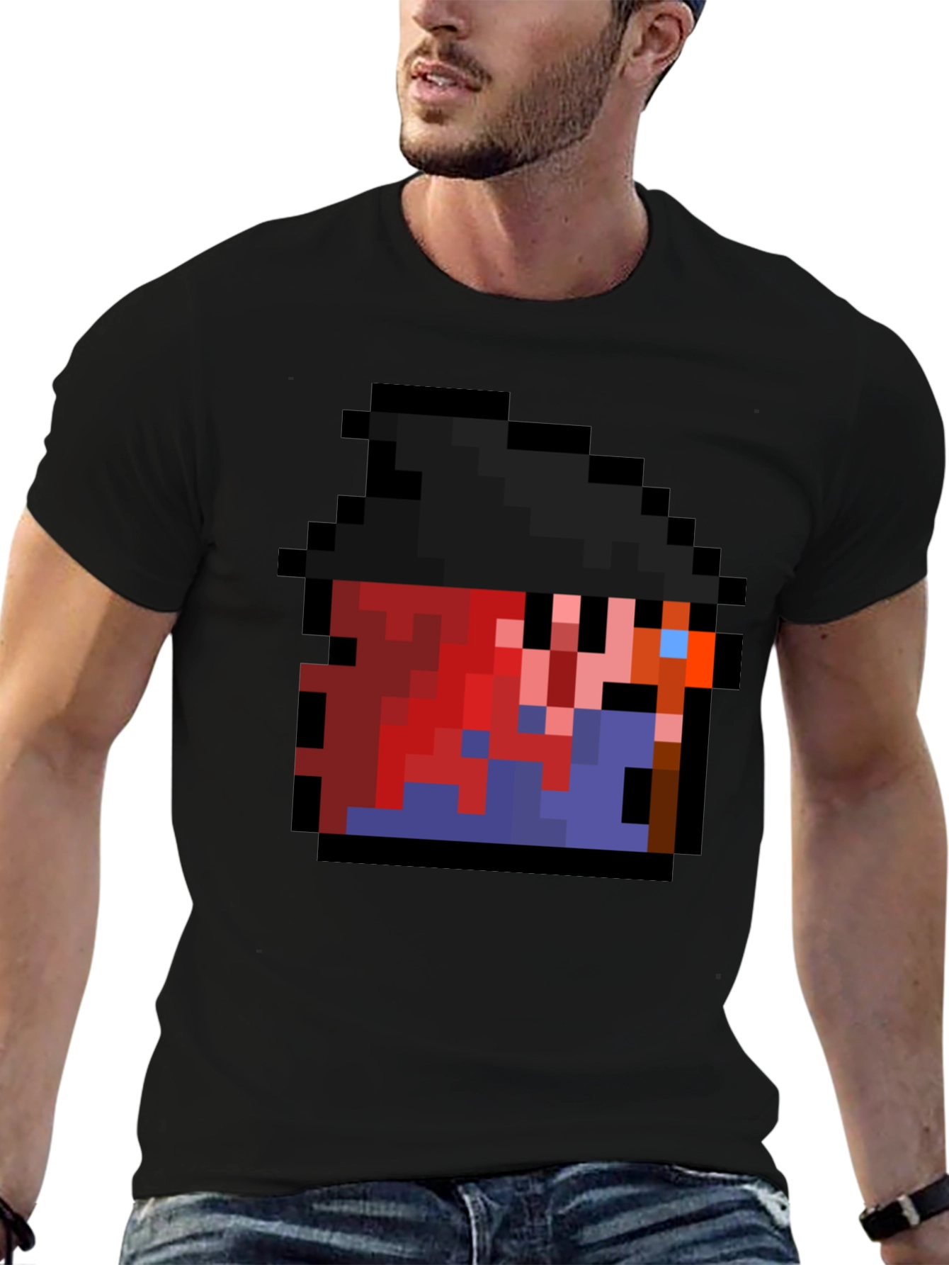 Pixel Character Black T-Shirt - Retro Gaming Style