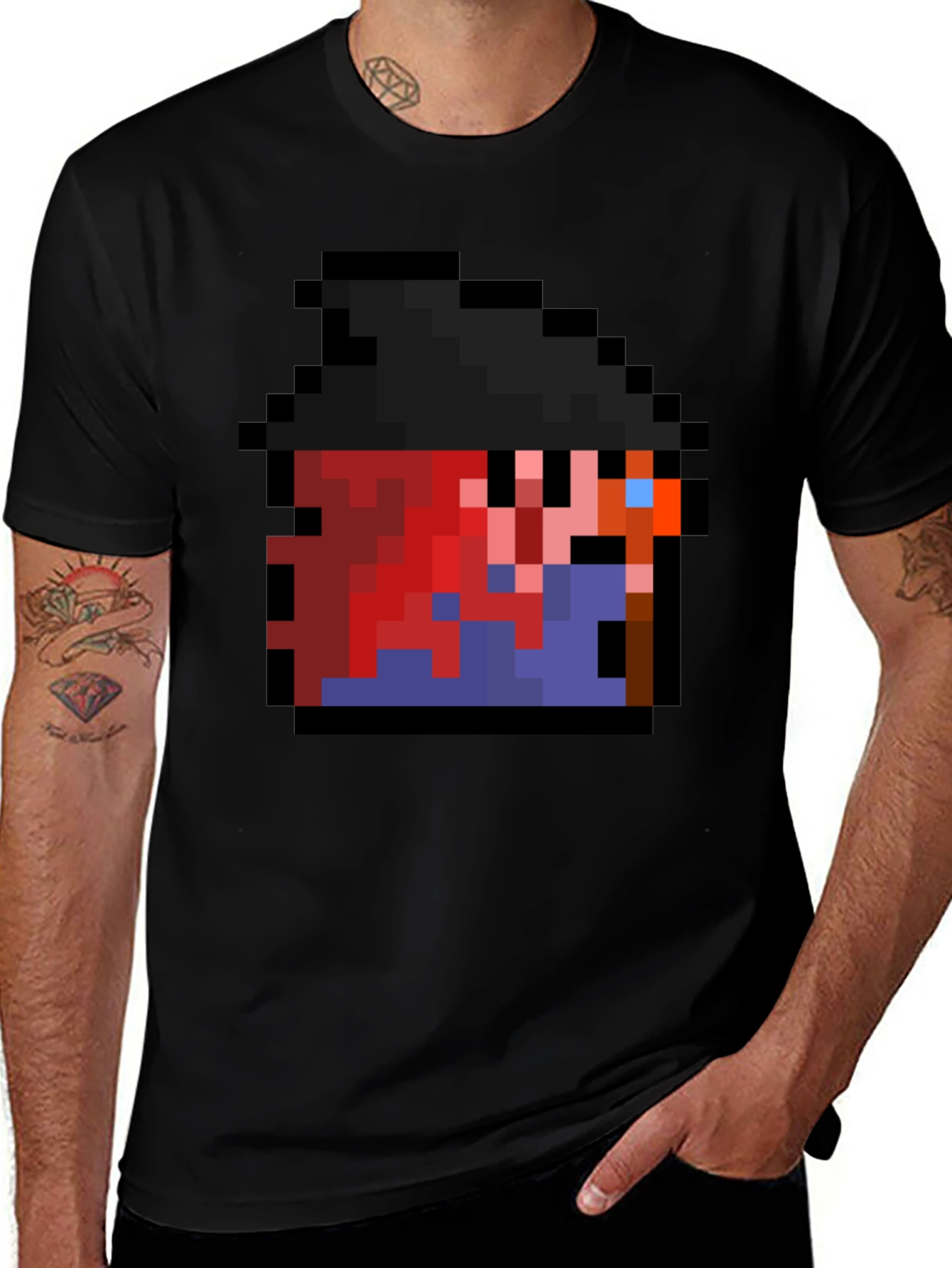 Pixel Character Black T-Shirt - Retro Gaming Style