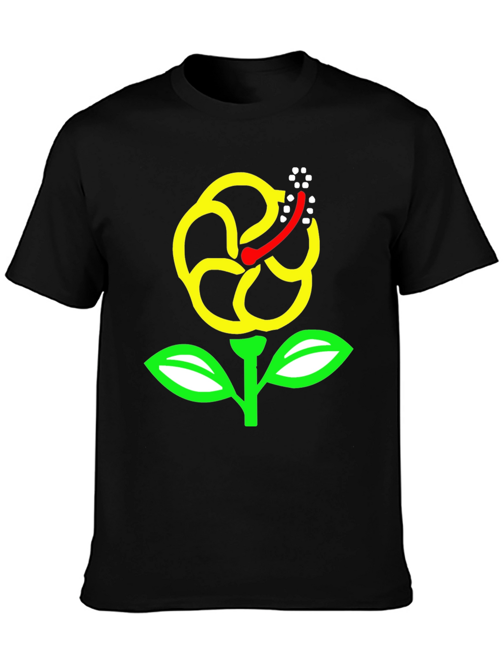 Black T-Shirt with Yellow Hibiscus Flower Graphic