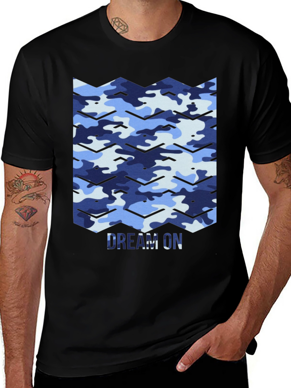 Dream On Camo Chevron Black T-Shirt