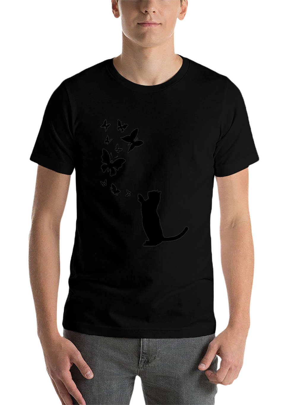 Cat & Butterfly Graphic Black Tee