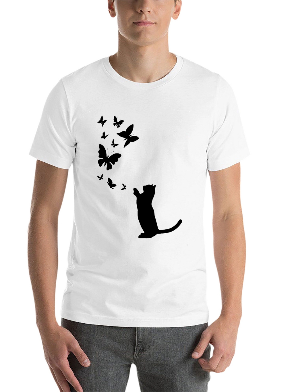 Cat & Butterfly Graphic Black Tee