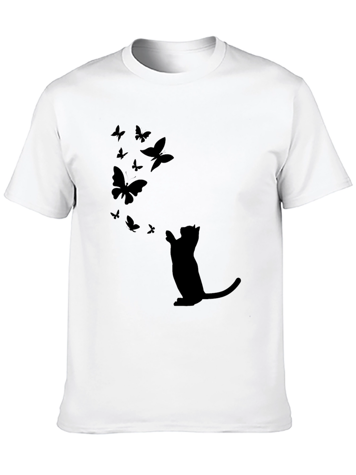 Cat & Butterfly Graphic Black Tee