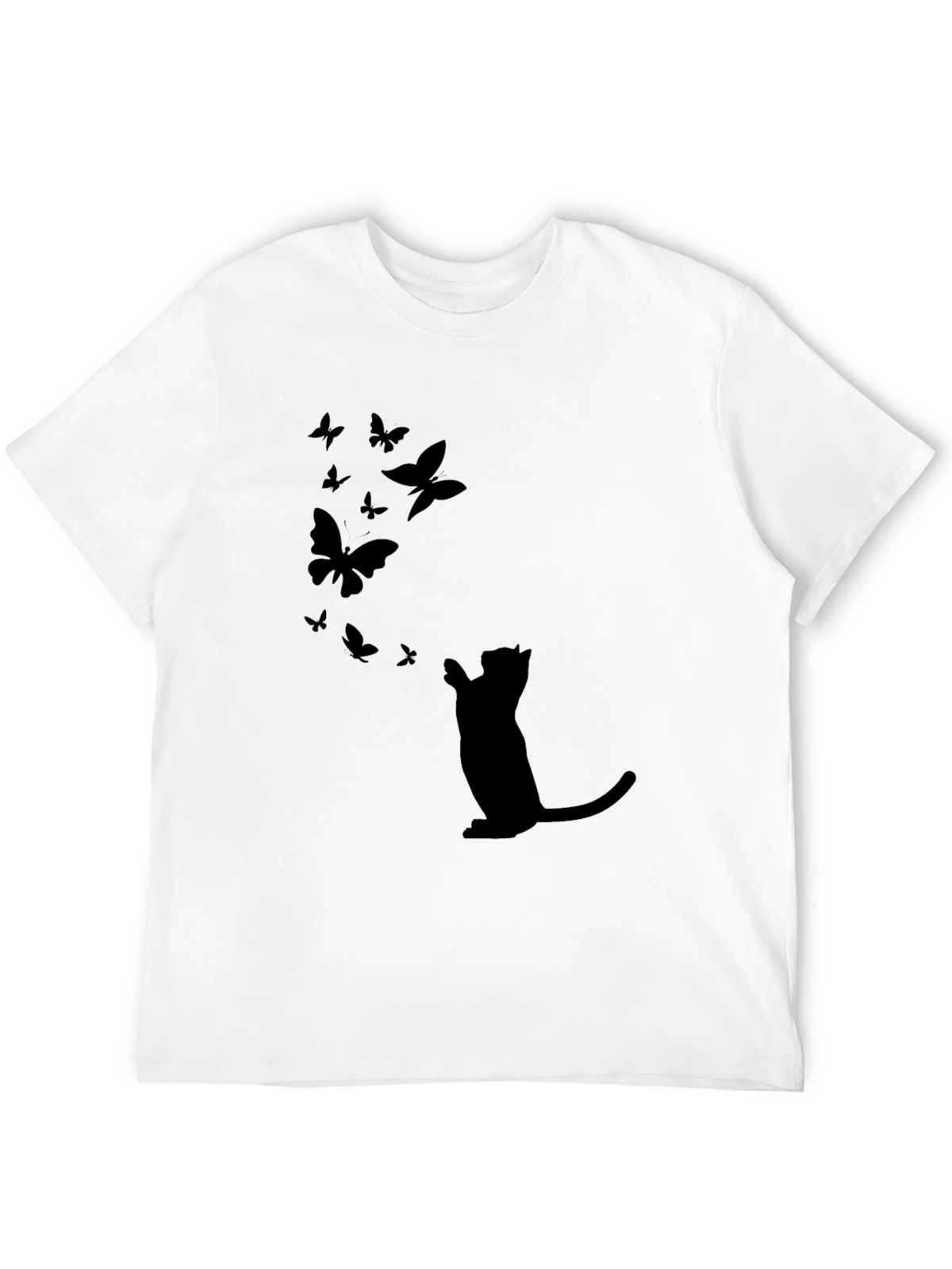 Cat & Butterfly Graphic Black Tee