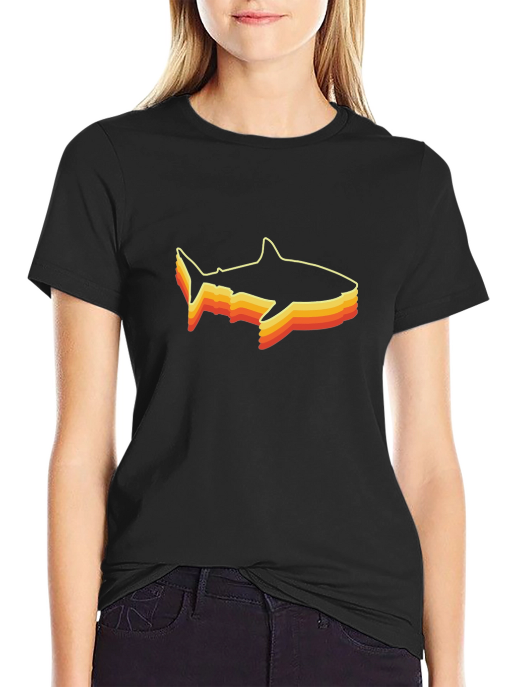 Retro Shark Graphic Black T-Shirt