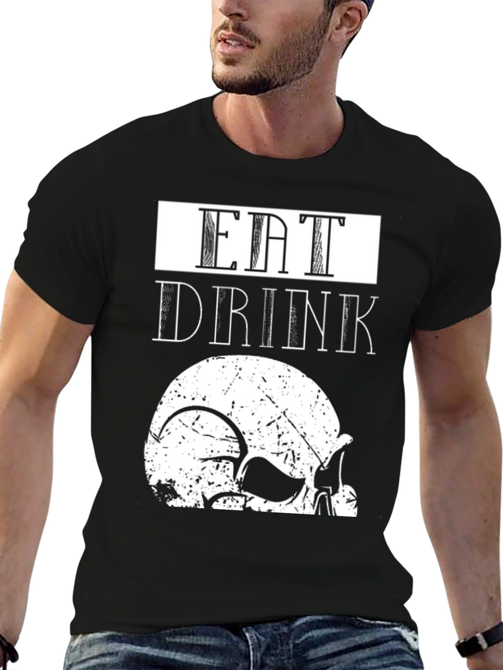 Eat Drink Skull Graphic Tee - Cool Casual Top