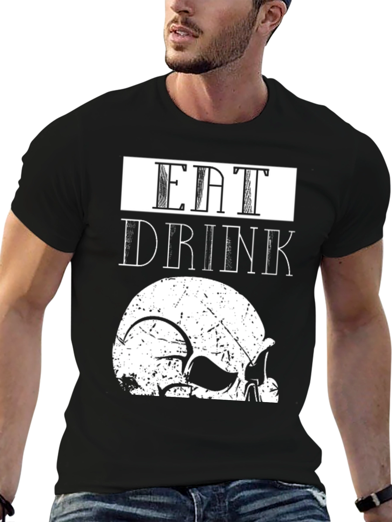 Eat Drink Skull Graphic Tee - Cool Casual Top