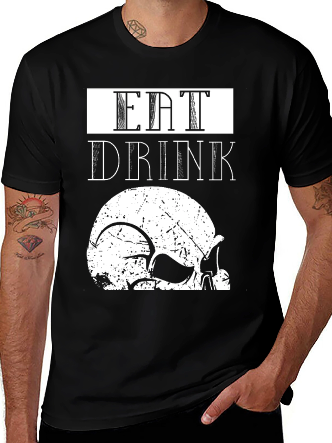 Eat Drink Skull Graphic Tee - Cool Casual Top