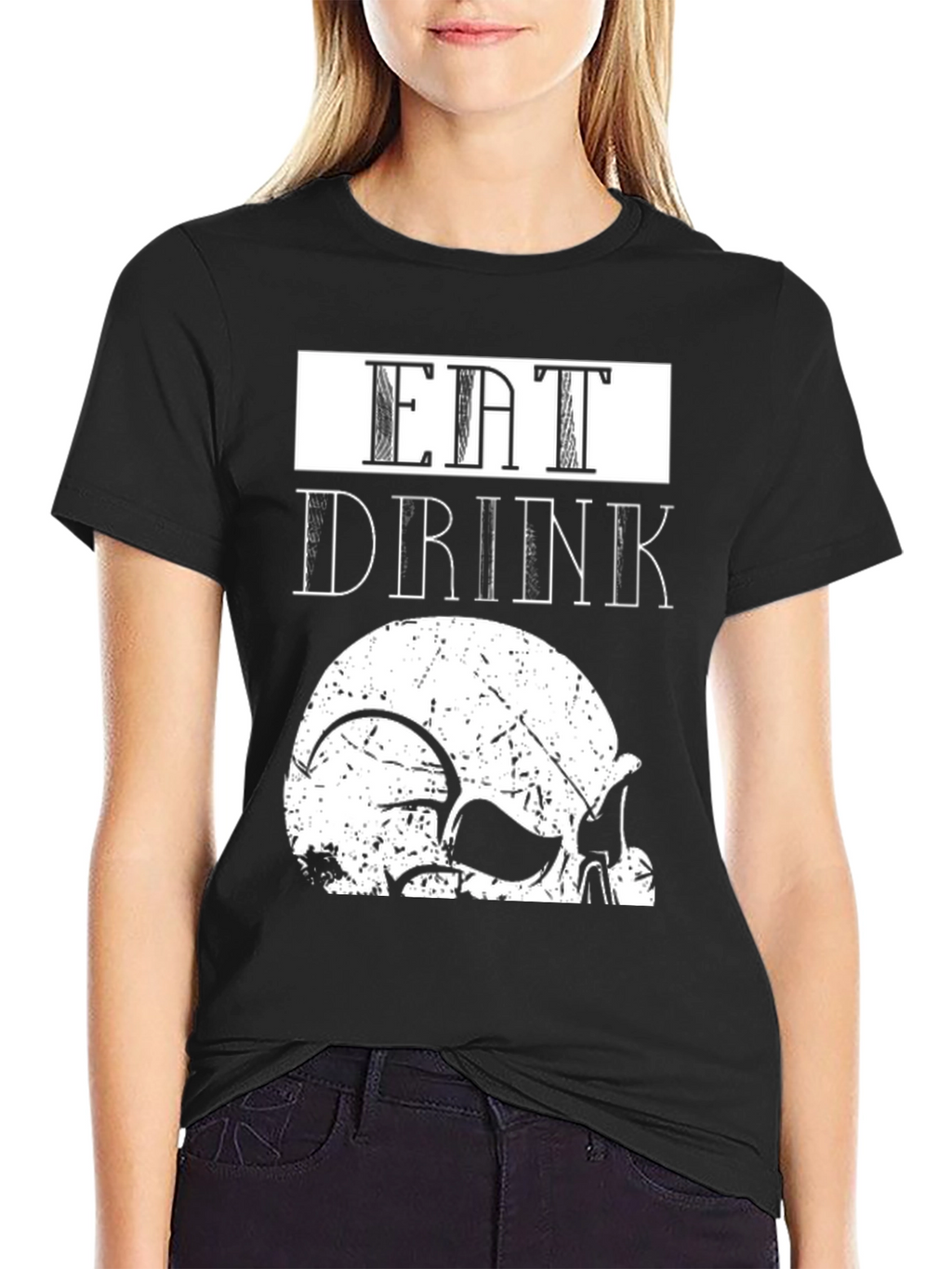 Eat Drink Skull Graphic Tee - Cool Casual Top