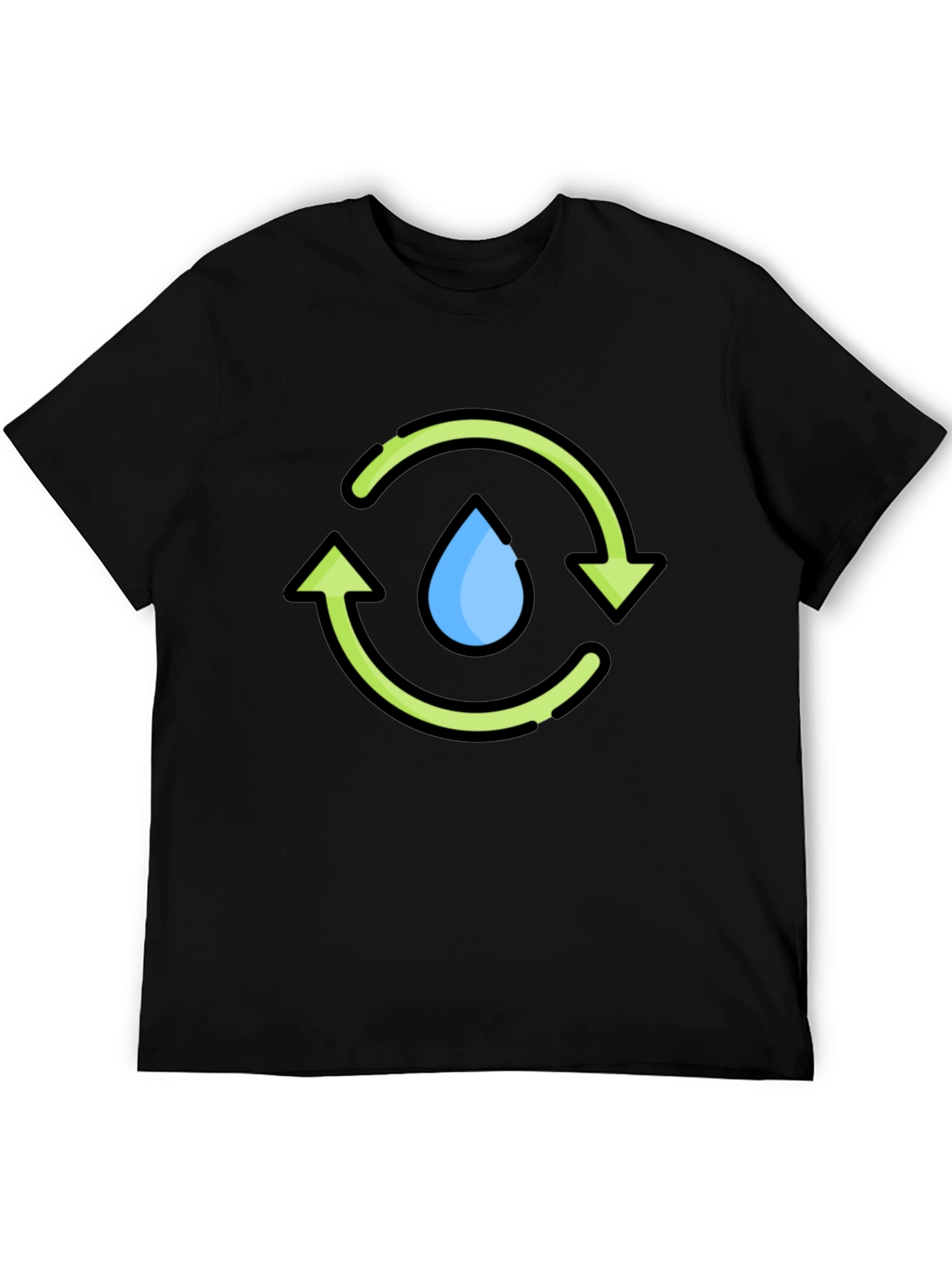 Recycle Water Drop Graphic Tee - Black Cotton T-Shirt