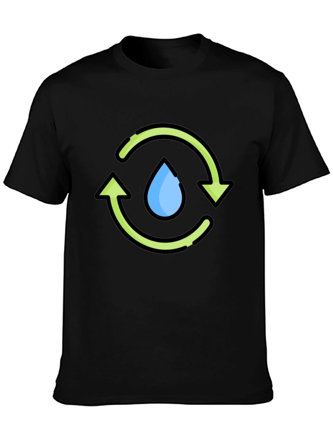 Recycle Water Drop Graphic Tee - Black Cotton T-Shirt
