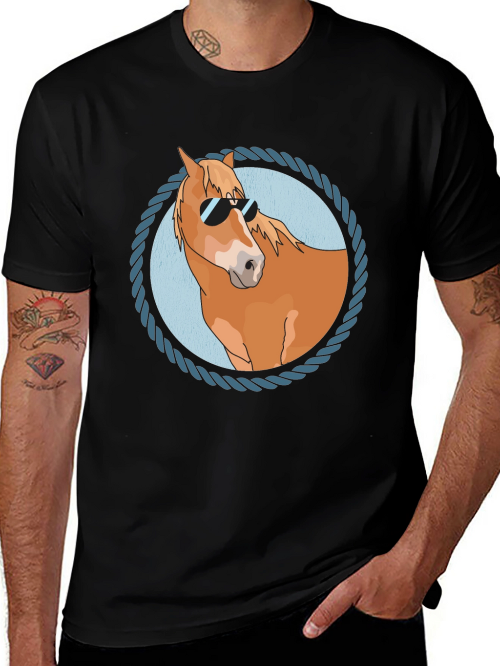 Cool Horse Graphic Tee - Black