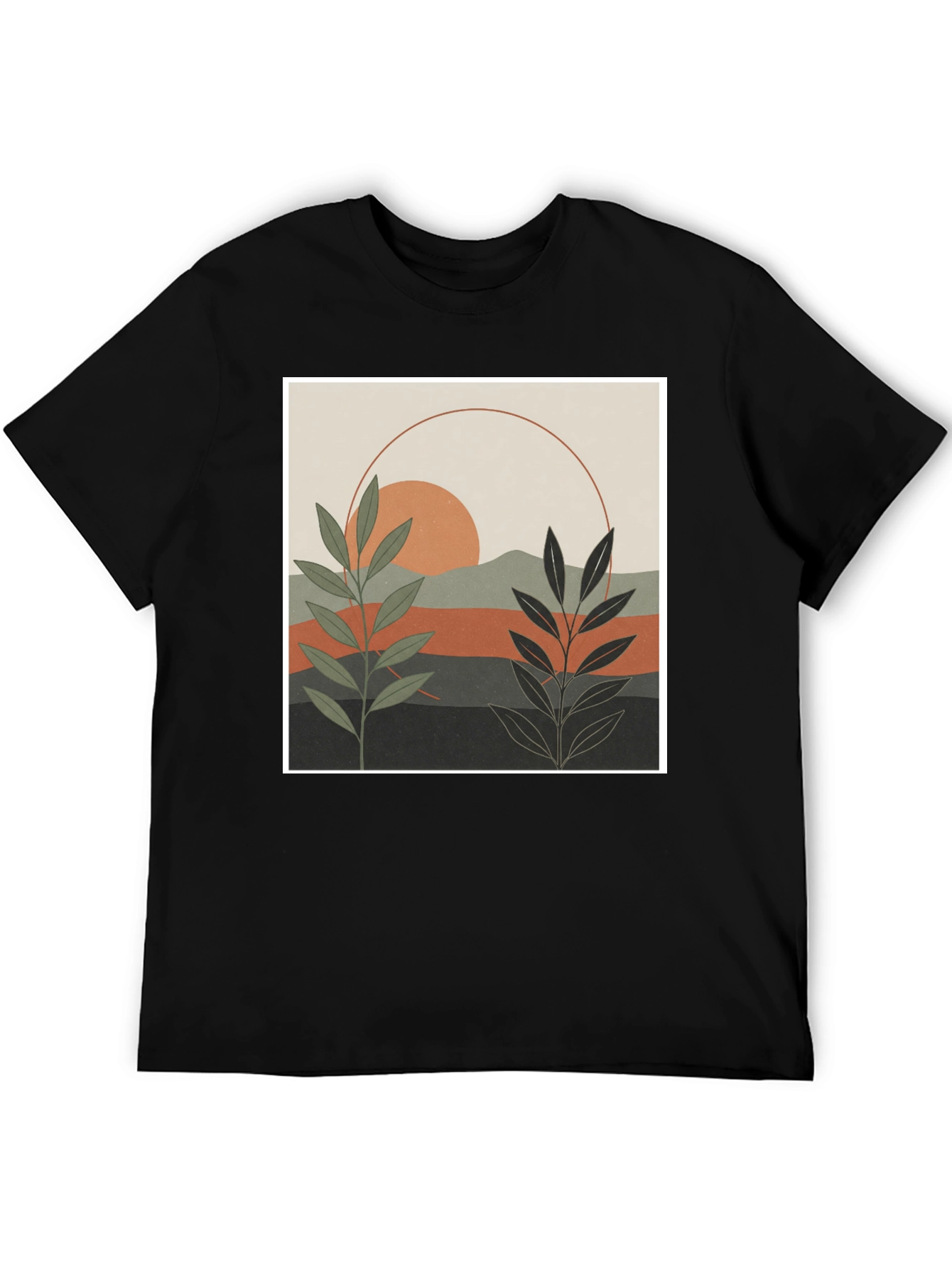Botanical Sunset Graphic Tee - Modern Nature Shirt