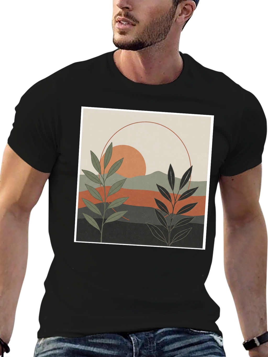 Botanical Sunset Graphic Tee - Modern Nature Shirt