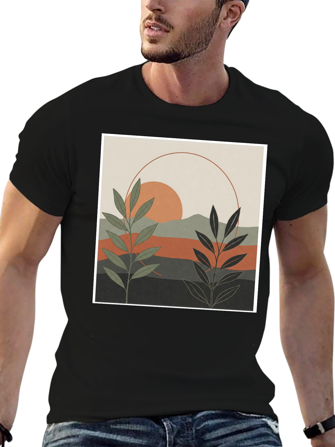 Botanical Sunset Graphic Tee - Modern Nature Shirt