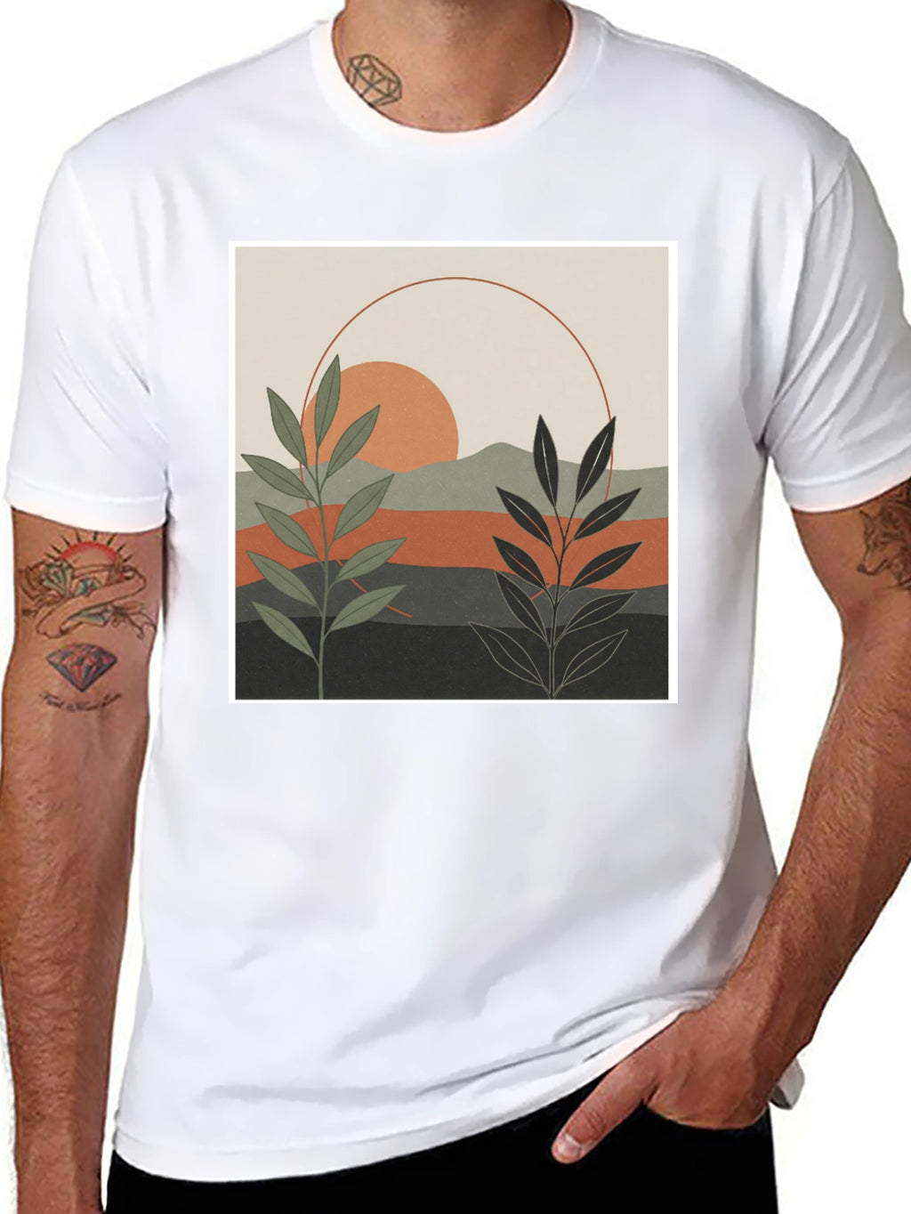 Botanical Sunset Graphic Tee - Modern Nature Shirt