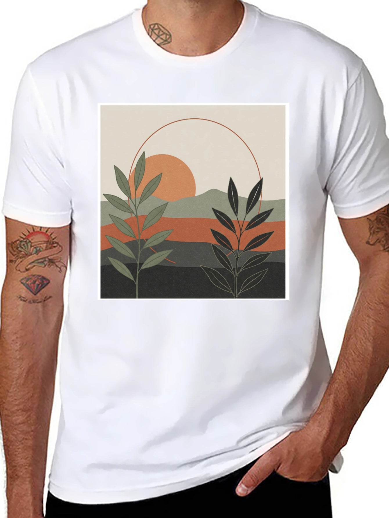 Botanical Sunset Graphic Tee - Modern Nature Shirt