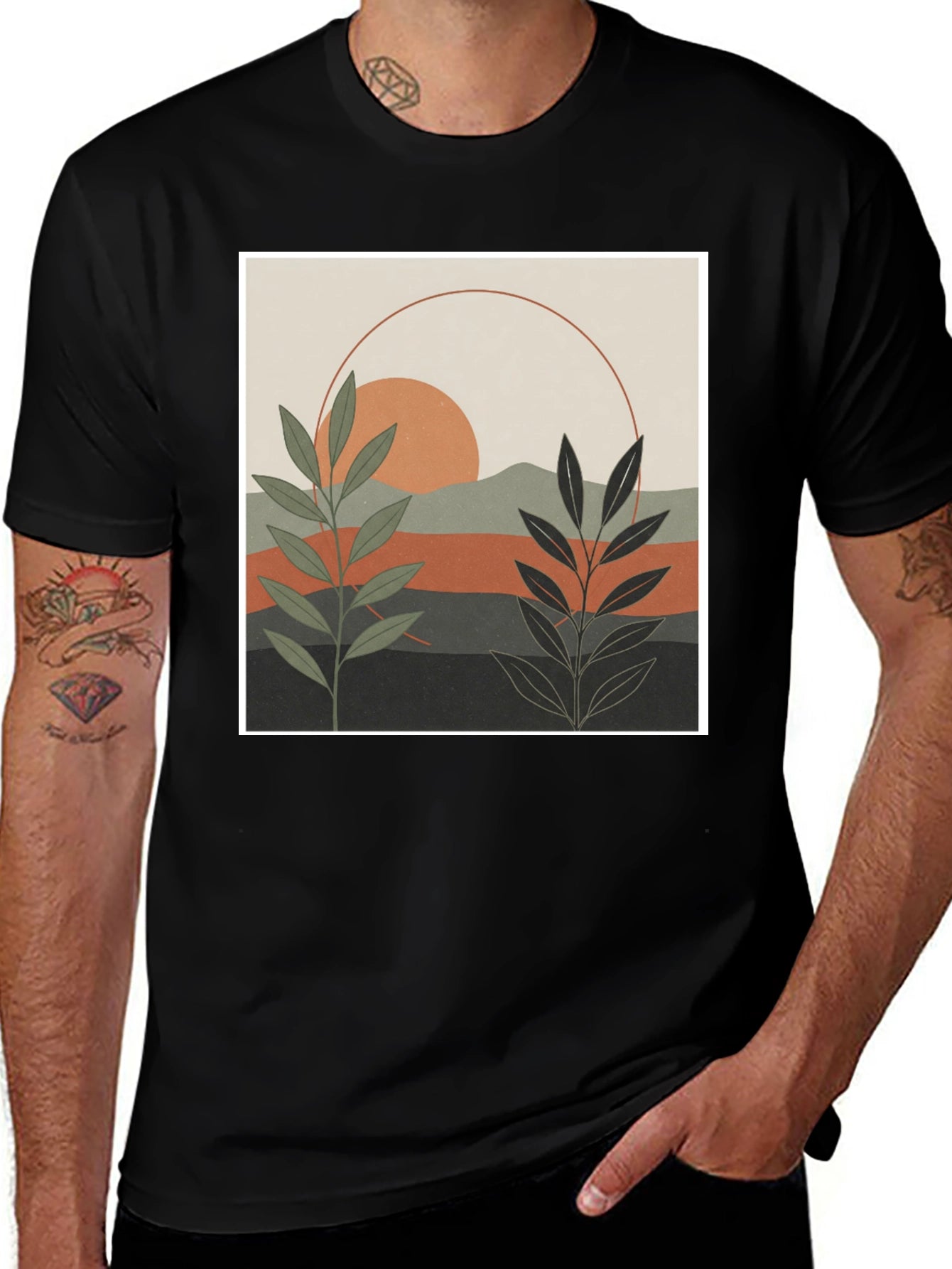 Botanical Sunset Graphic Tee - Modern Nature Shirt