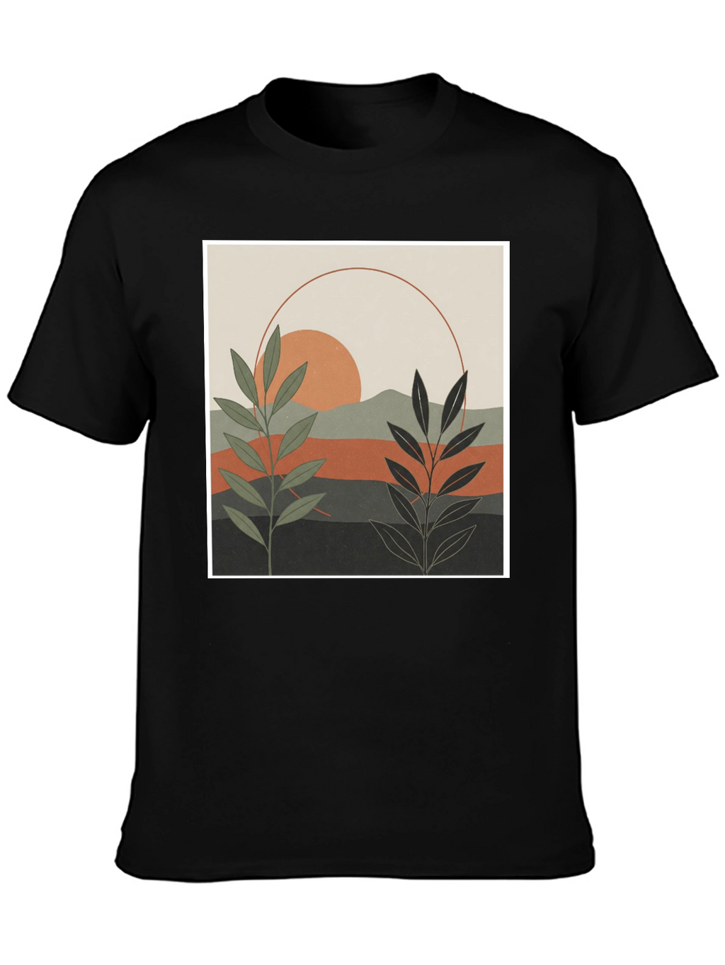 Botanical Sunset Graphic Tee - Modern Nature Shirt
