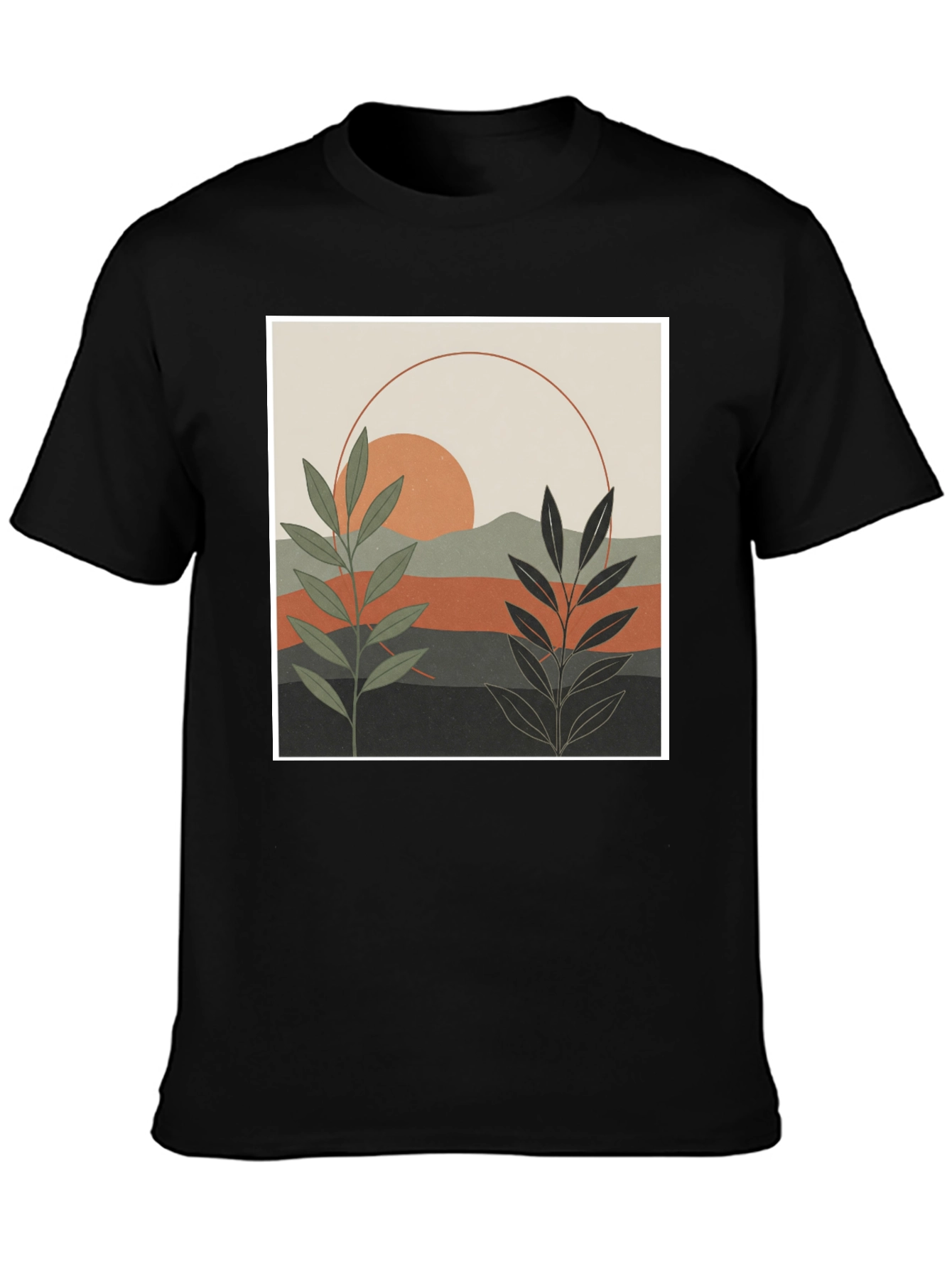 Botanical Sunset Graphic Tee - Modern Nature Shirt