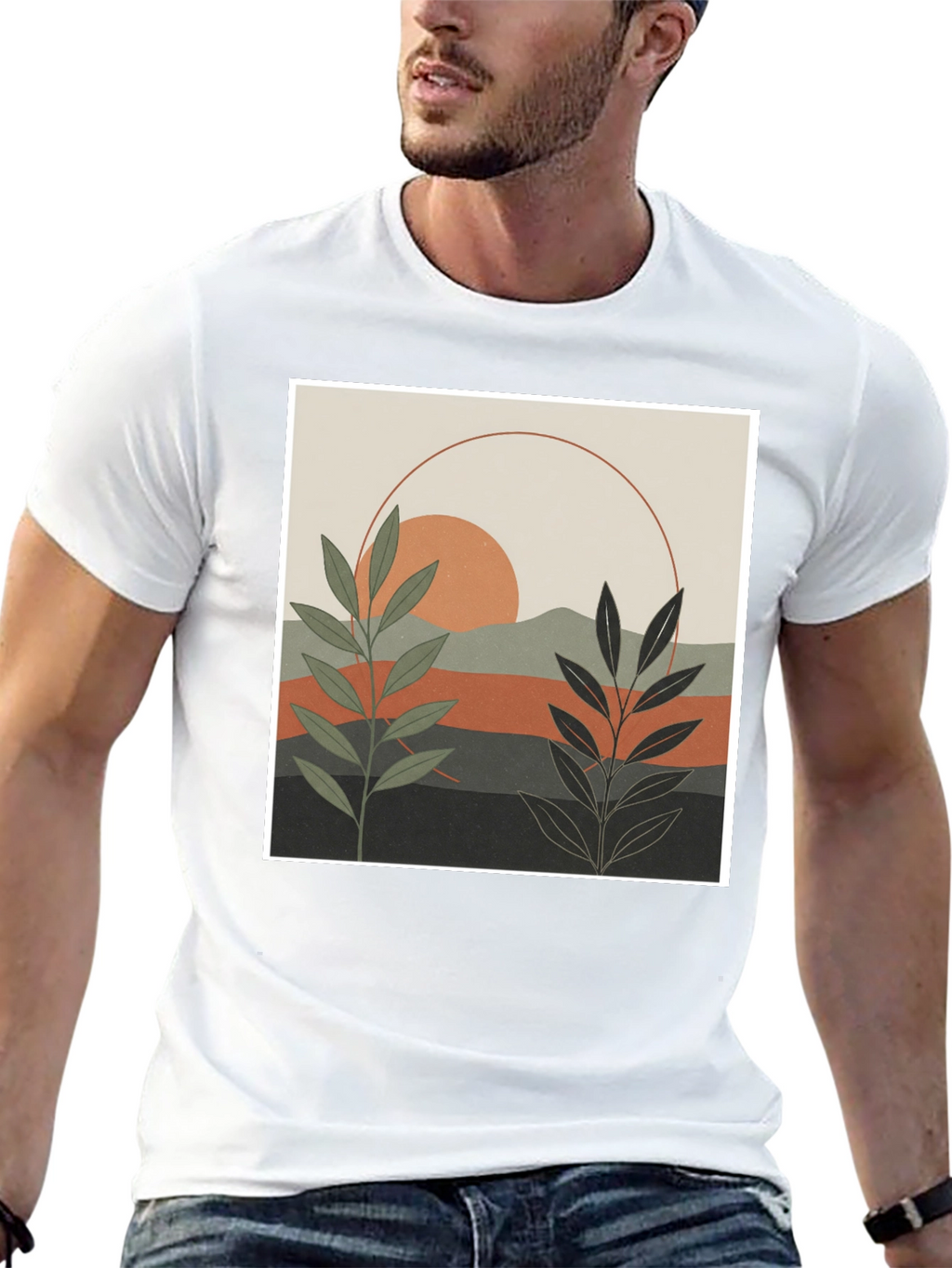Botanical Sunset Graphic Tee - Modern Nature Shirt