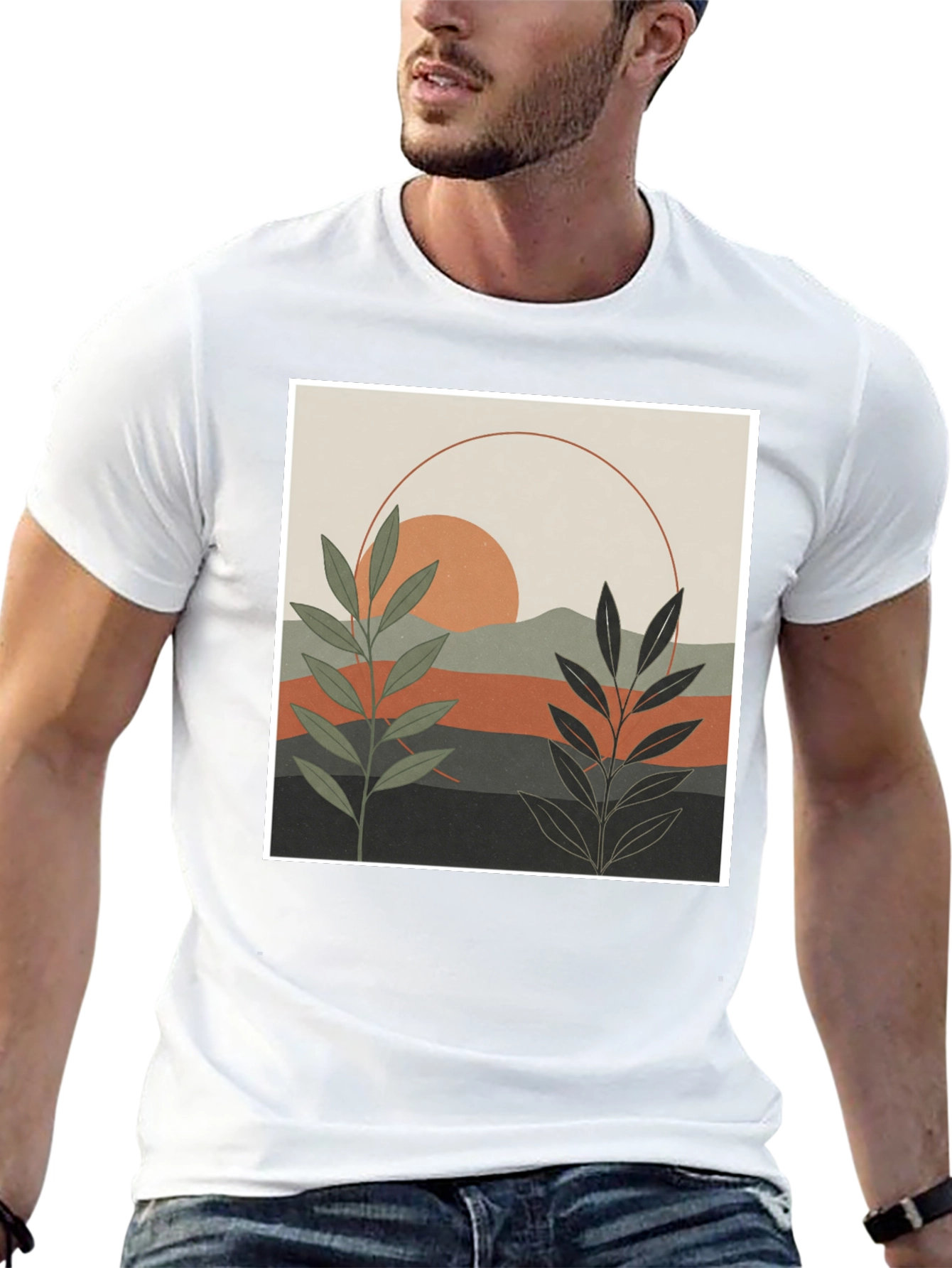Botanical Sunset Graphic Tee - Modern Nature Shirt