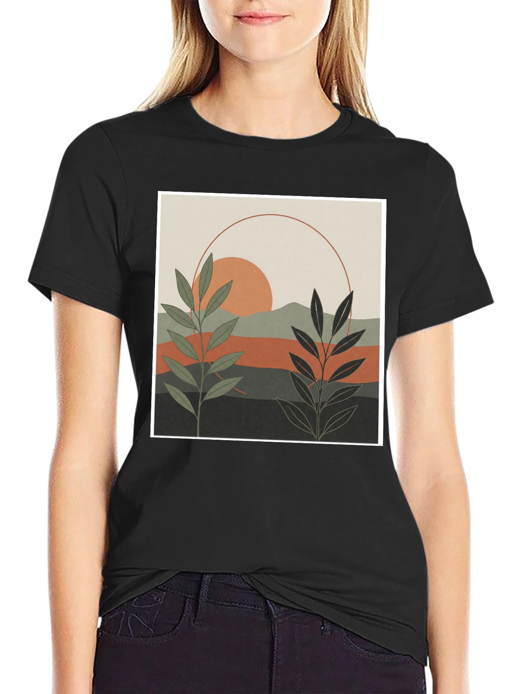Botanical Sunset Graphic Tee - Modern Nature Shirt