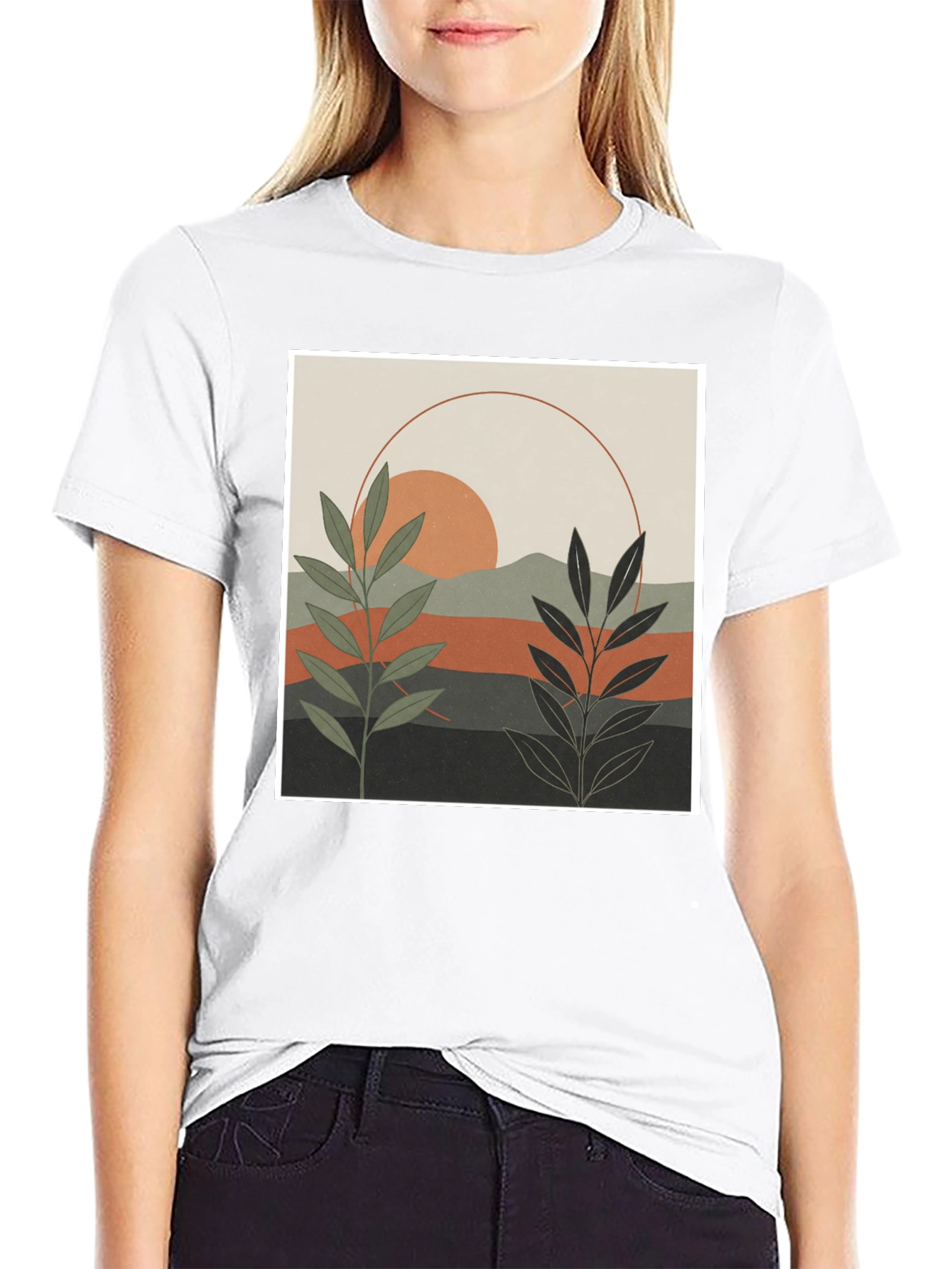 Botanical Sunset Graphic Tee - Modern Nature Shirt
