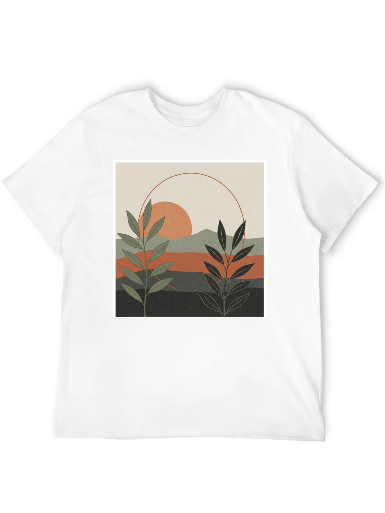 Botanical Sunset Graphic Tee - Modern Nature Shirt