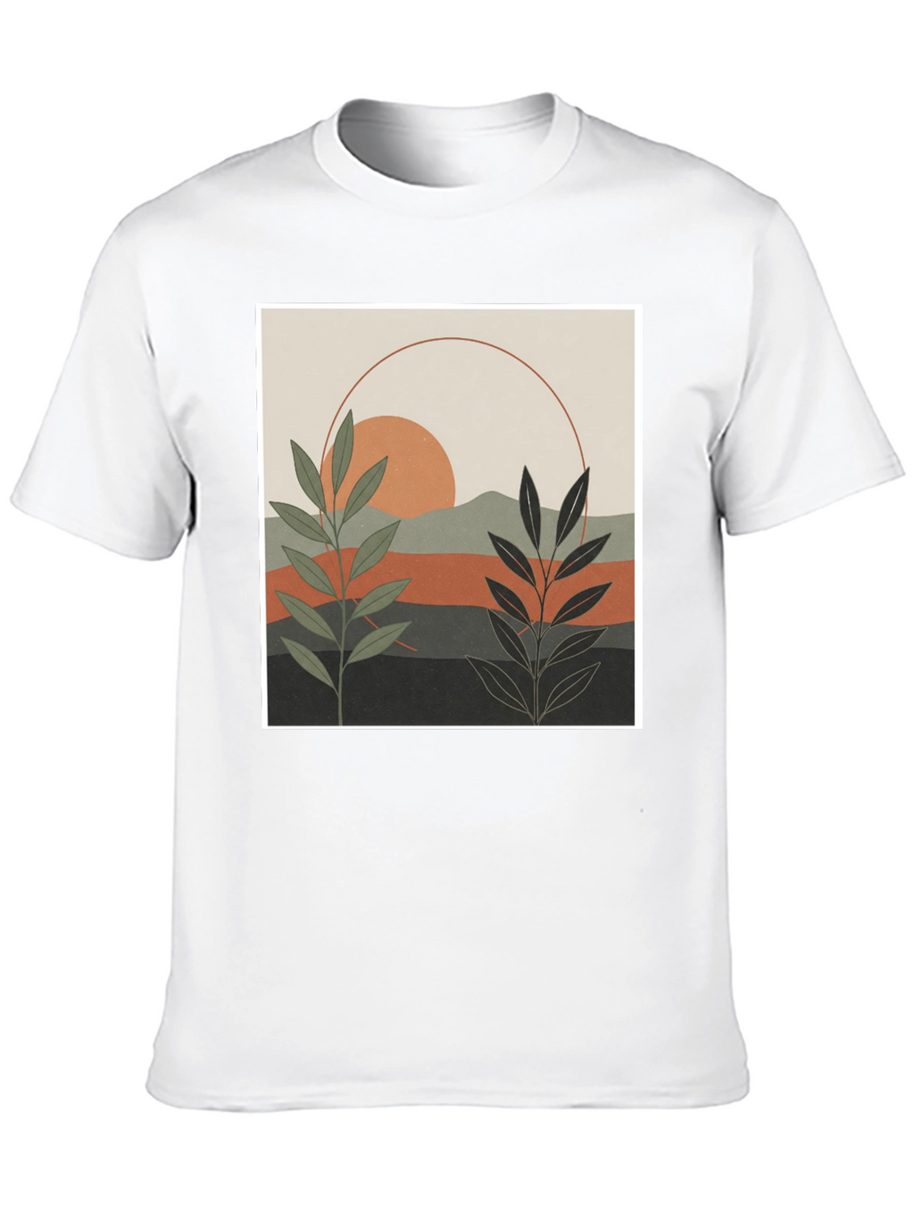 Botanical Sunset Graphic Tee - Modern Nature Shirt