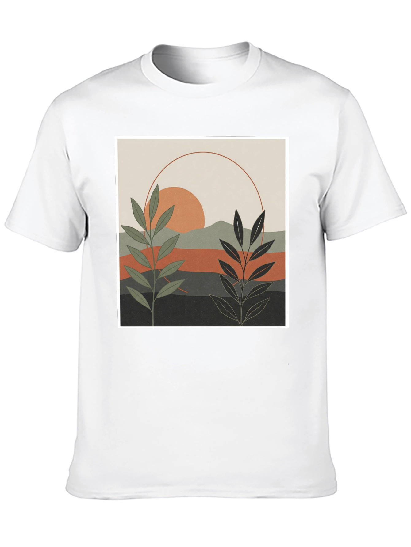 Botanical Sunset Graphic Tee - Modern Nature Shirt