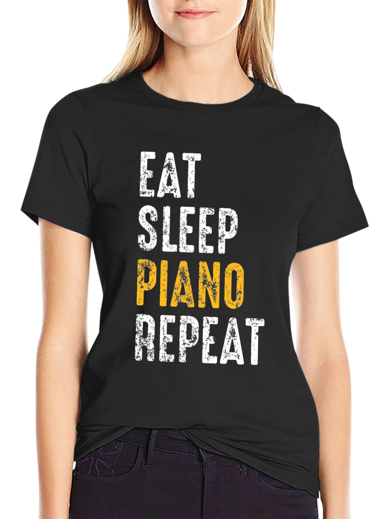 Eat Sleep Piano Repeat Black Graphic Tee