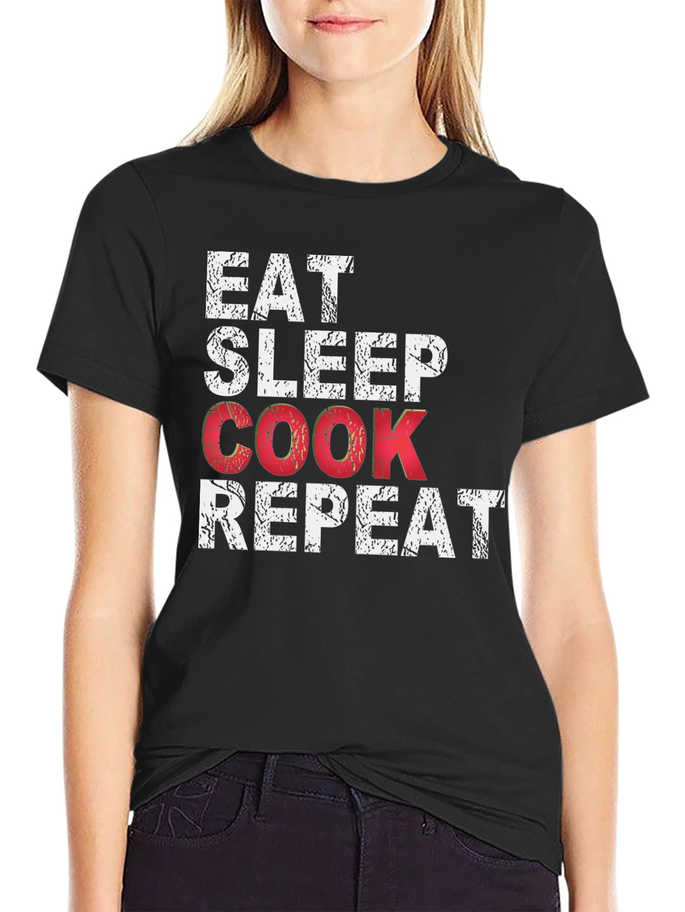 Eat Sleep Cook Repeat Black T-Shirt - Culinary Passion