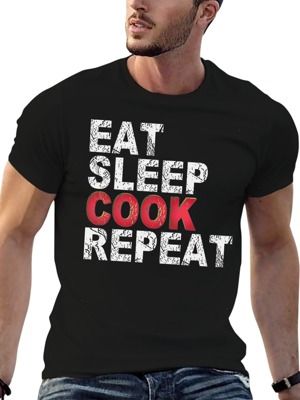 Eat Sleep Cook Repeat Black T-Shirt - Culinary Passion