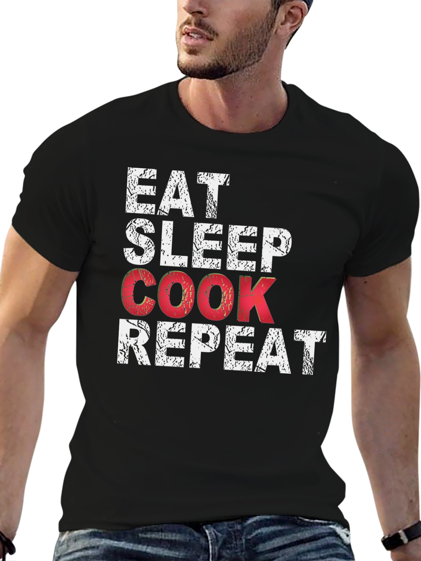 Eat Sleep Cook Repeat Black T-Shirt - Culinary Passion