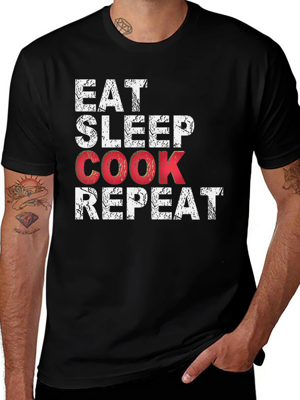 Eat Sleep Cook Repeat Black T-Shirt - Culinary Passion