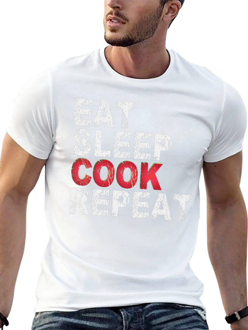 Eat Sleep Cook Repeat Black T-Shirt - Culinary Passion