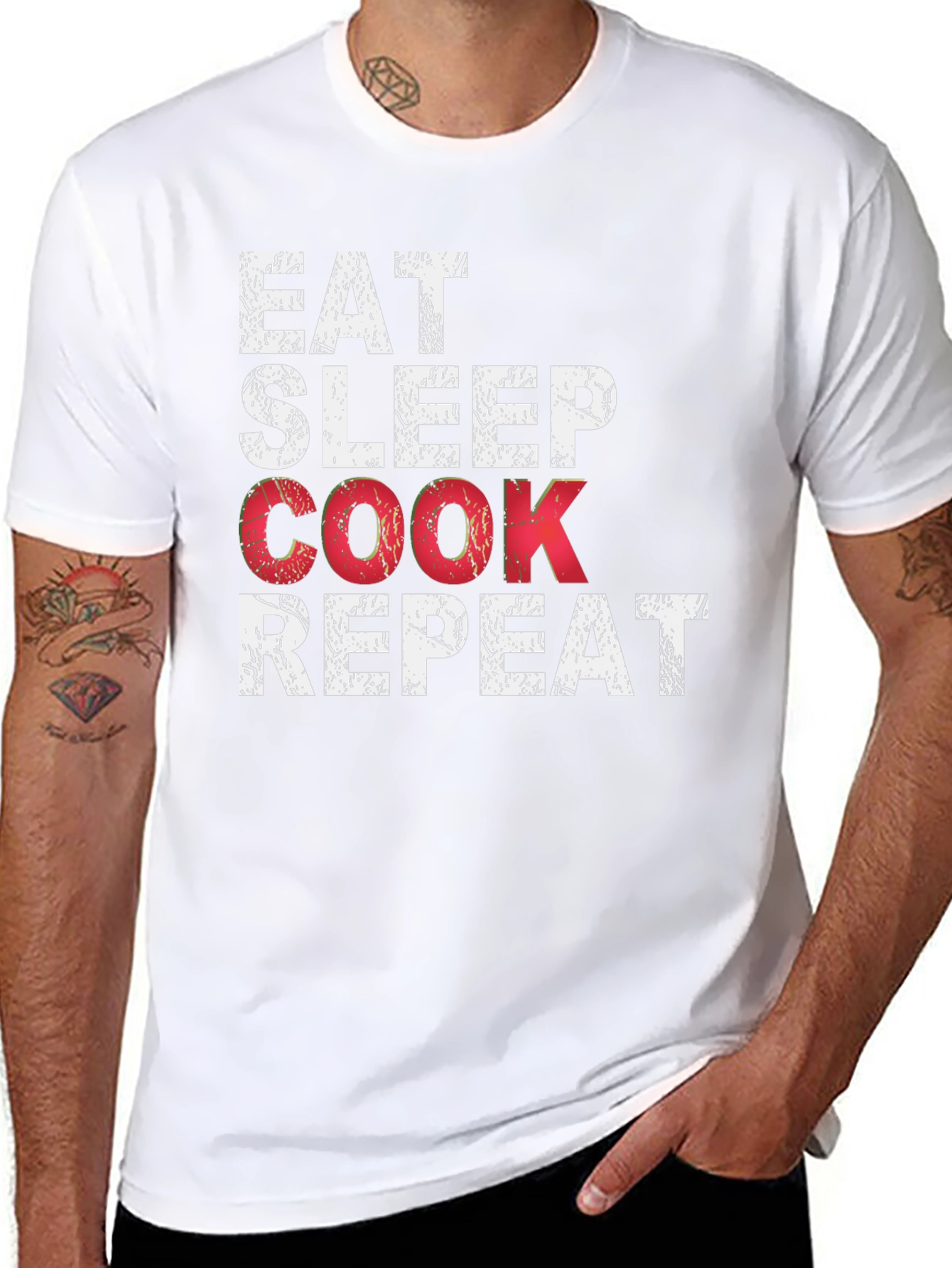 Eat Sleep Cook Repeat Black T-Shirt - Culinary Passion