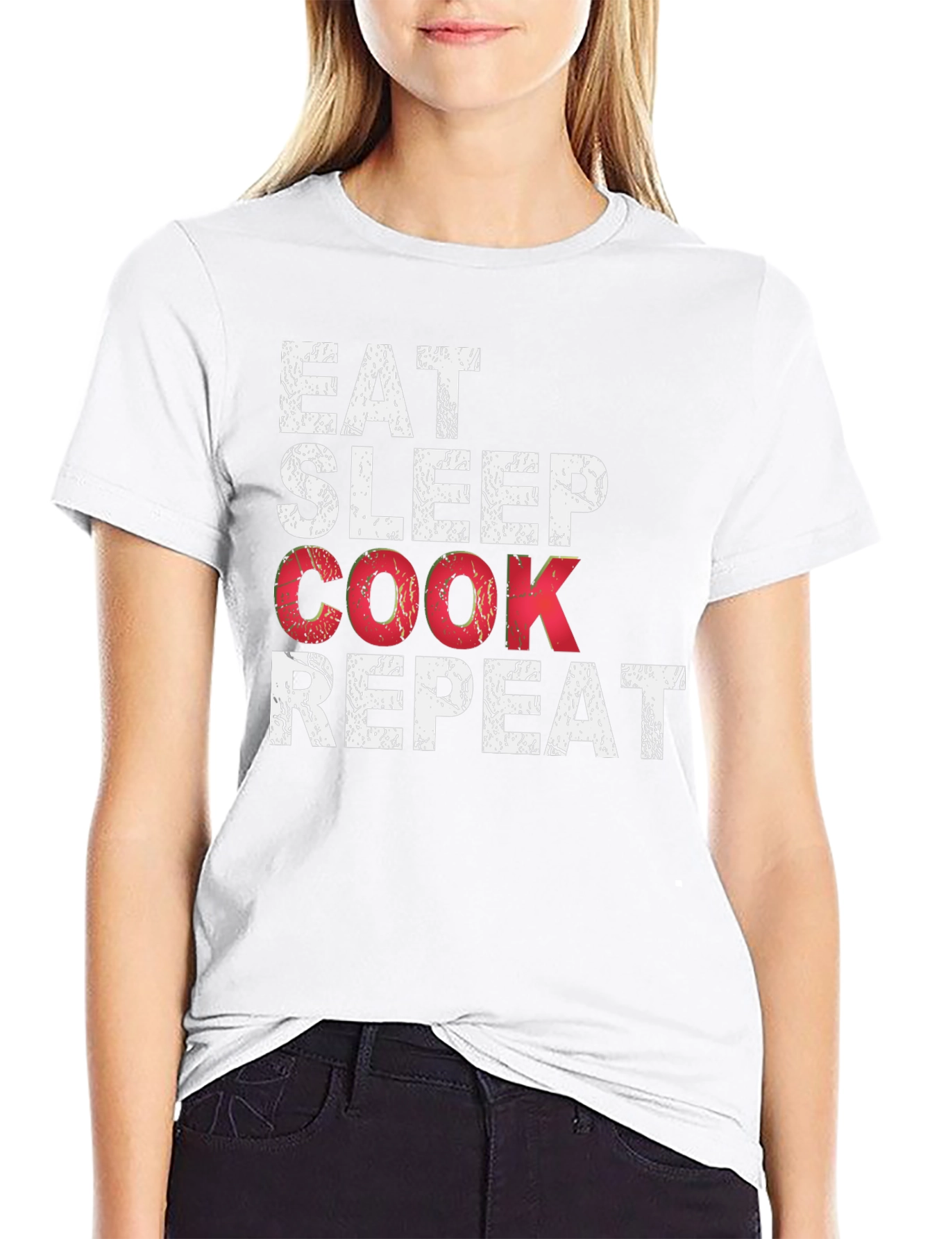 Eat Sleep Cook Repeat Black T-Shirt - Culinary Passion