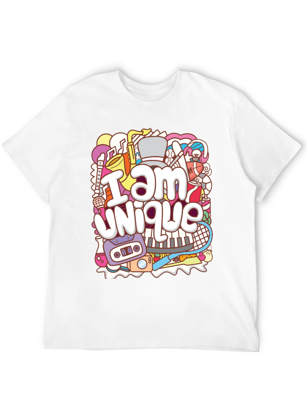 Unique Doodle Graphic T-Shirt - Black Crew Neck