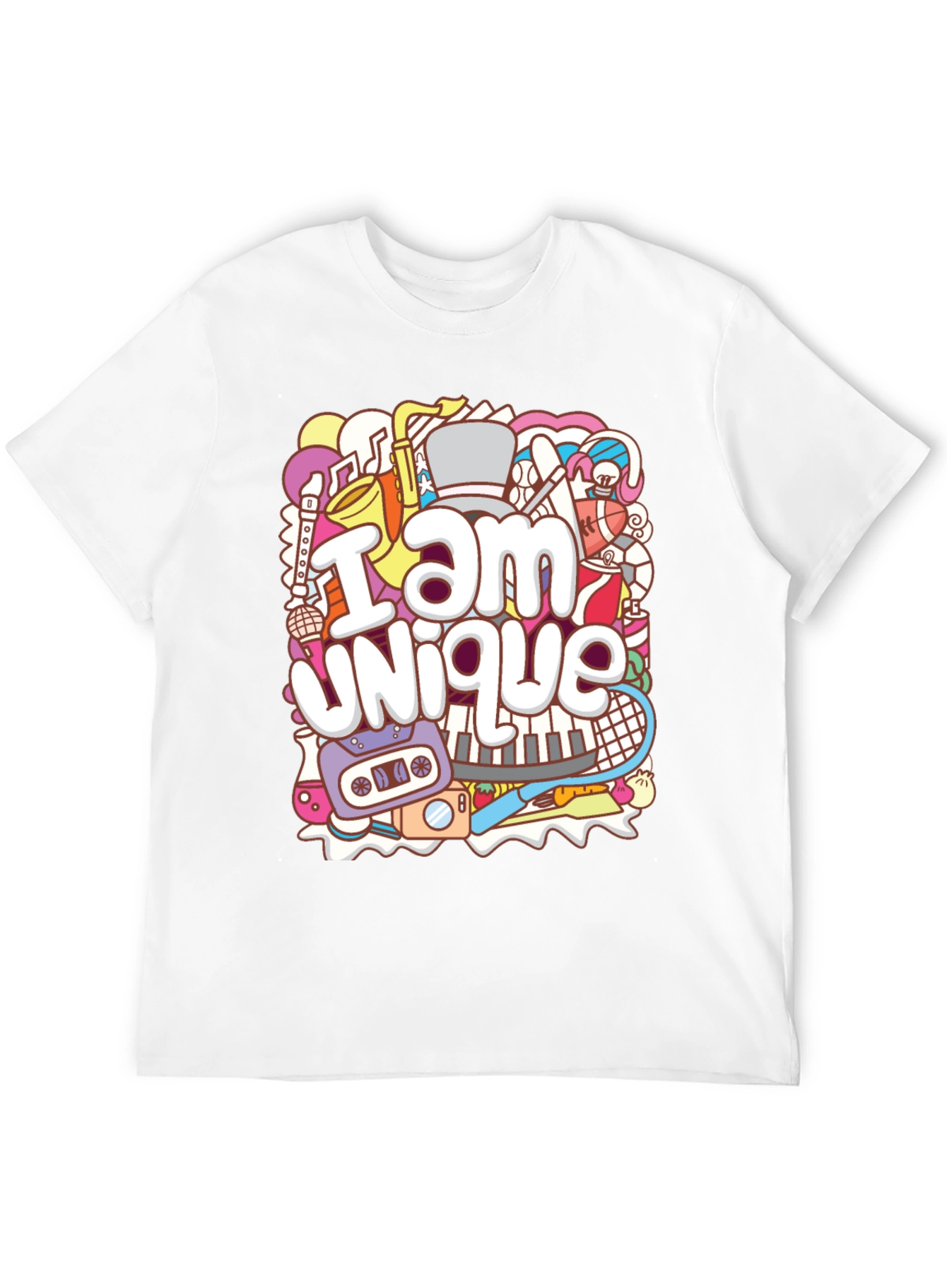 Unique Doodle Graphic T-Shirt - Black Crew Neck