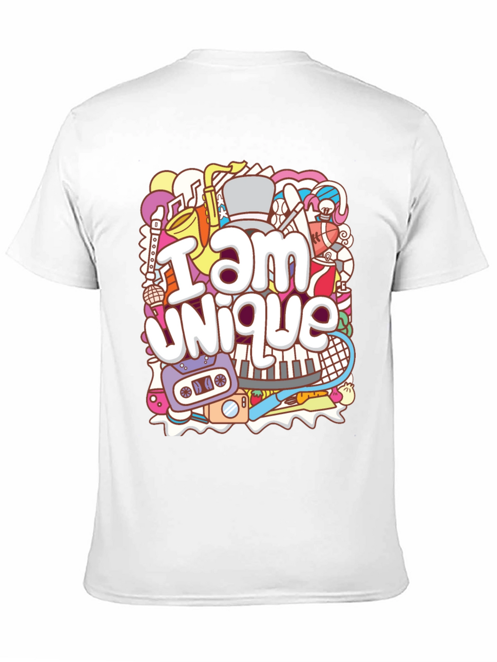 Unique Doodle Graphic T-Shirt - Black Crew Neck