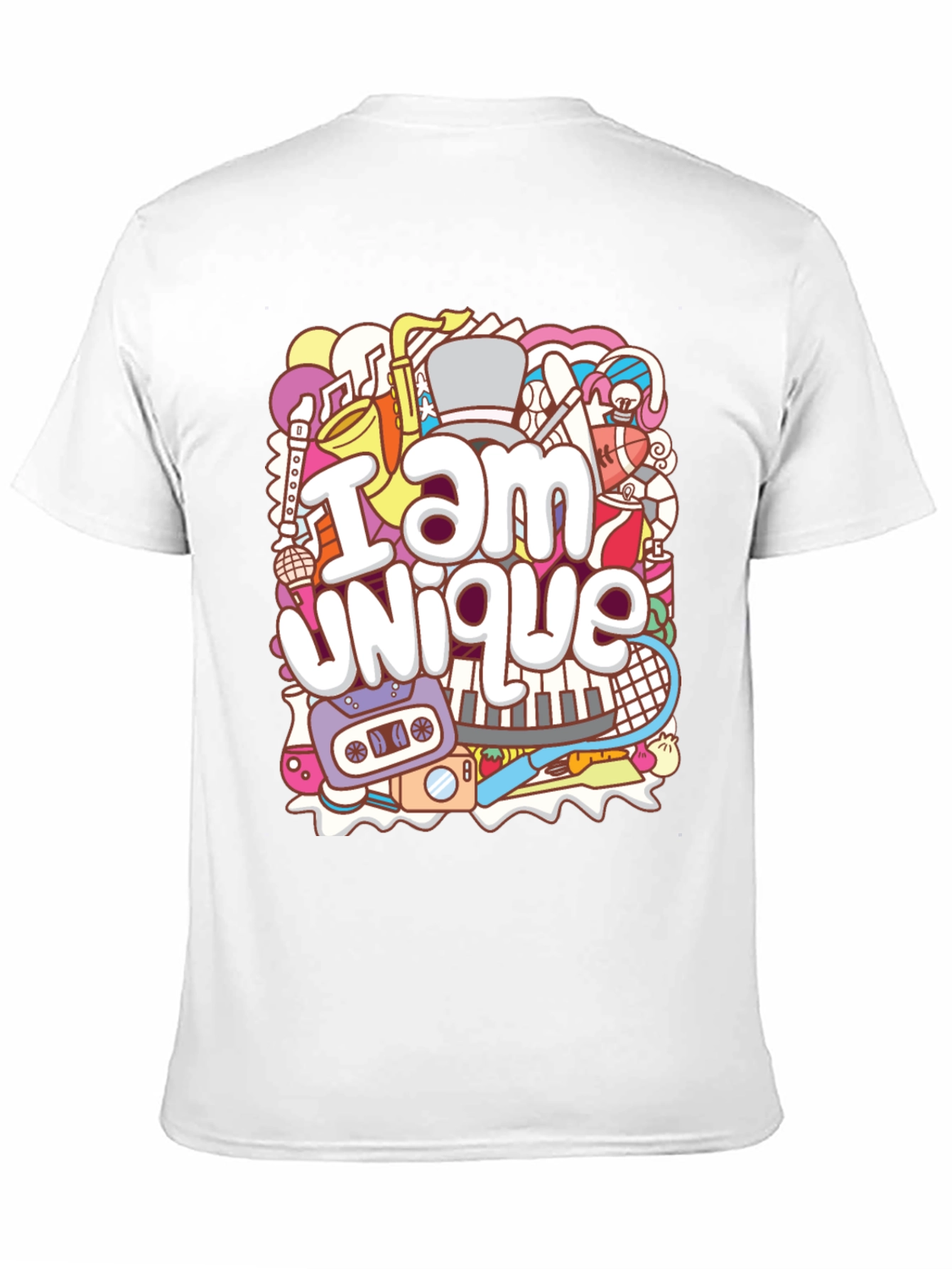 Unique Doodle Graphic T-Shirt - Black Crew Neck