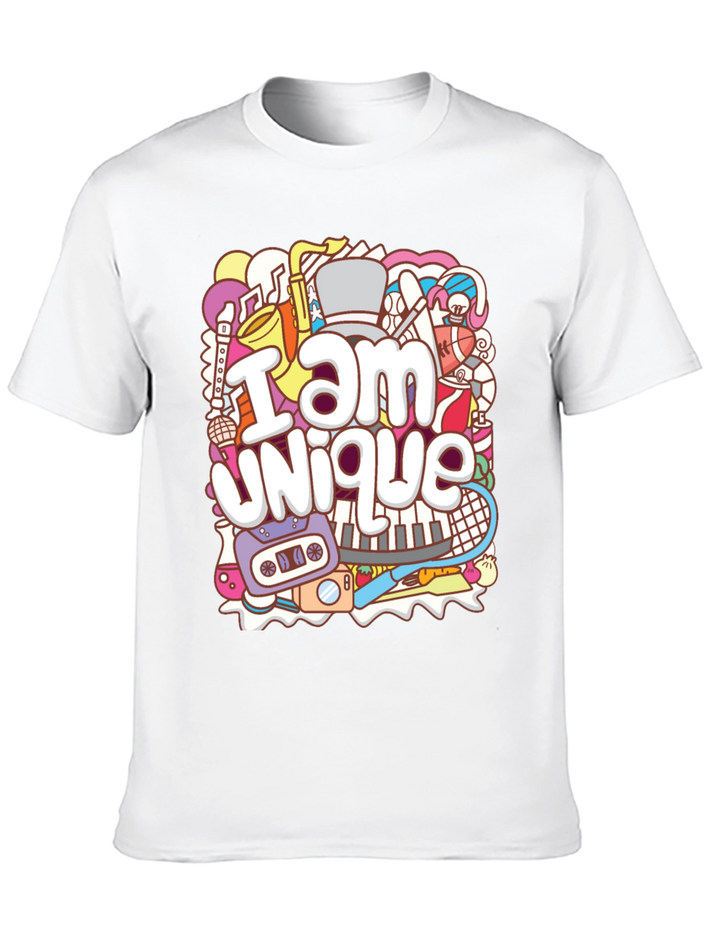 Unique Doodle Graphic T-Shirt - Black Crew Neck