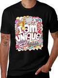 Unique Doodle Graphic T-Shirt - Black Crew Neck